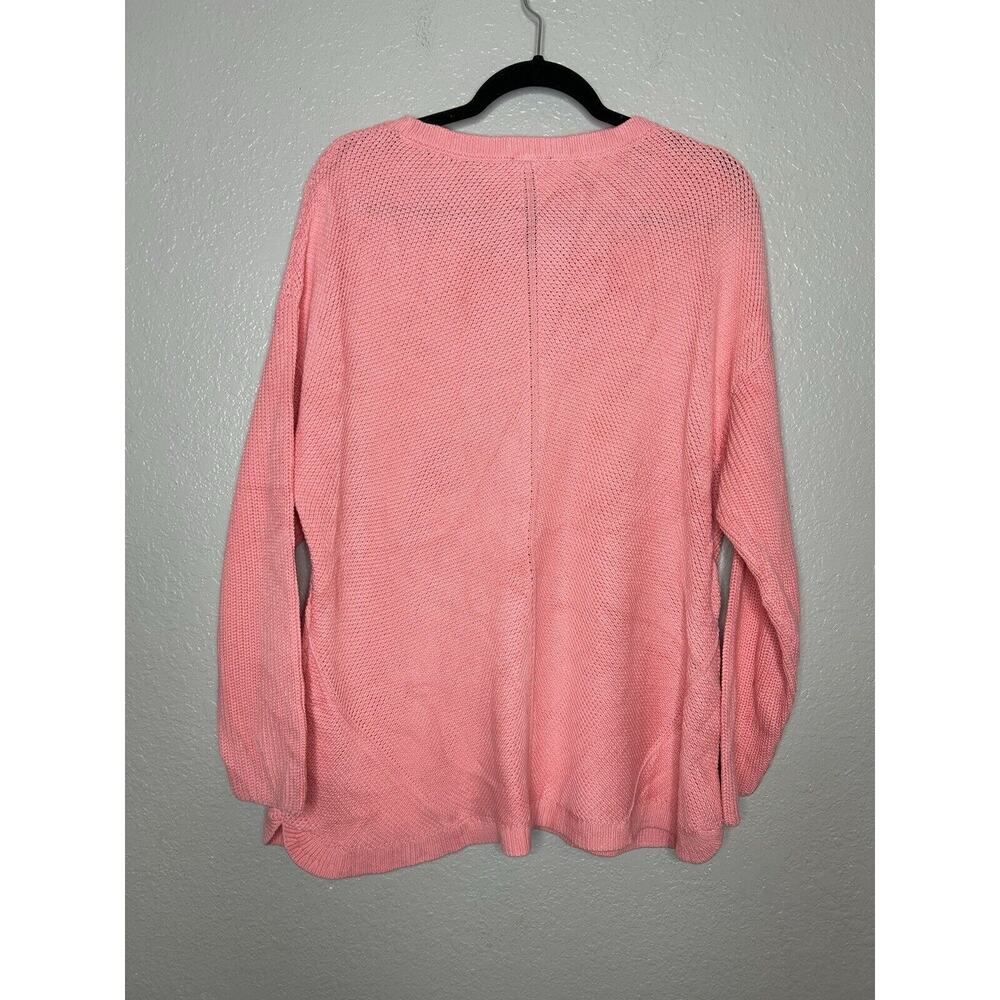 Talbots Pima Cotton Crochet Knit Pink Crewneck Sweater Size 2XP Spring Colorful - Picture 2 of 7